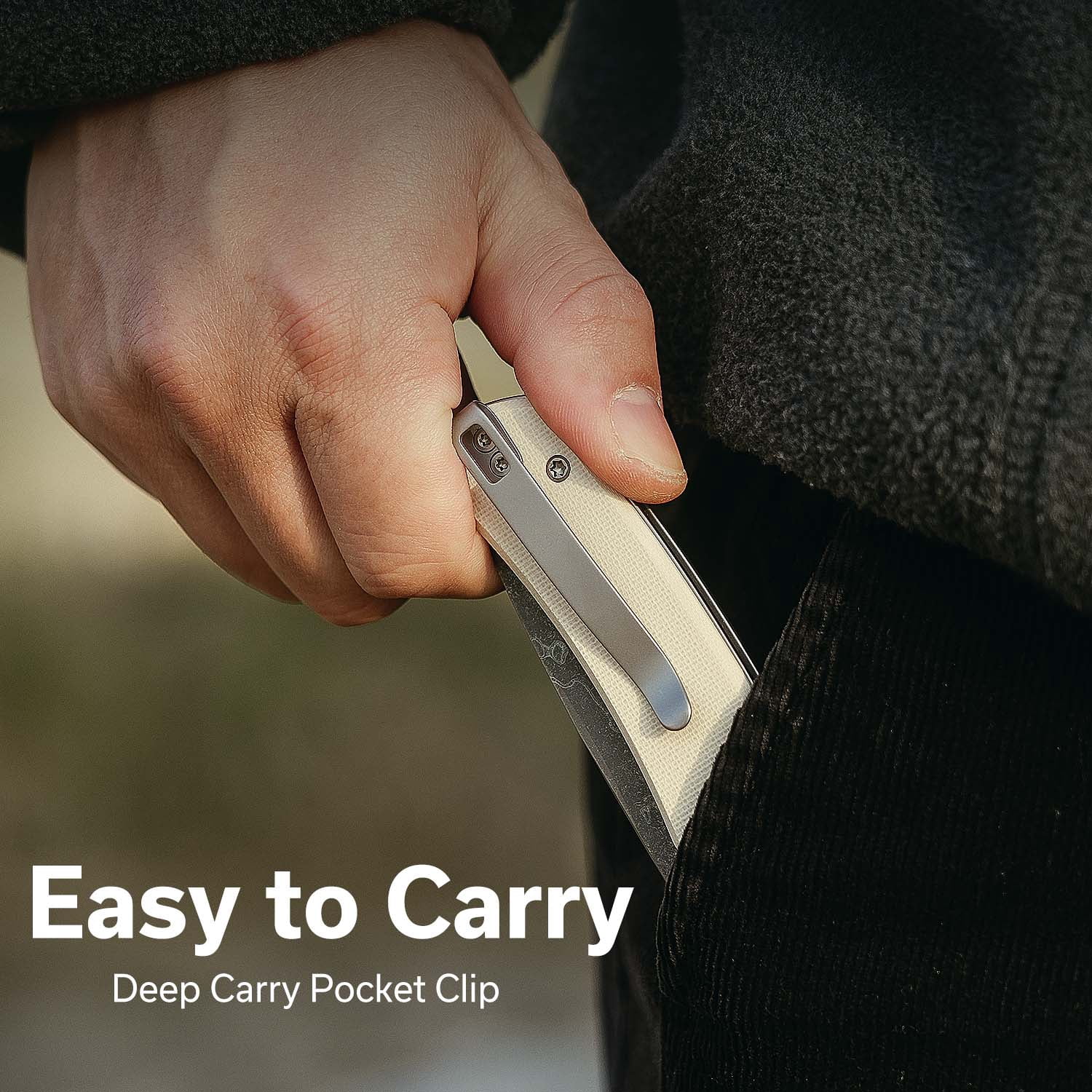 CIVIVI Merit Pocket Knife, Folding Knife with 3.28" Damascus Blade G10 Handle, Lightweight Knife with Reversible Pocket Clip for Camping Hiking Indoor & Outdoor, C24012-DS1, Ivory