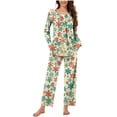 thumbnail image 4 of Puntoco Conjuntos de pijama cómodos para mujer Conjunto de pijama informal con cuello en V y pantalones largos con estampado navideño para mujer, 4 of 5