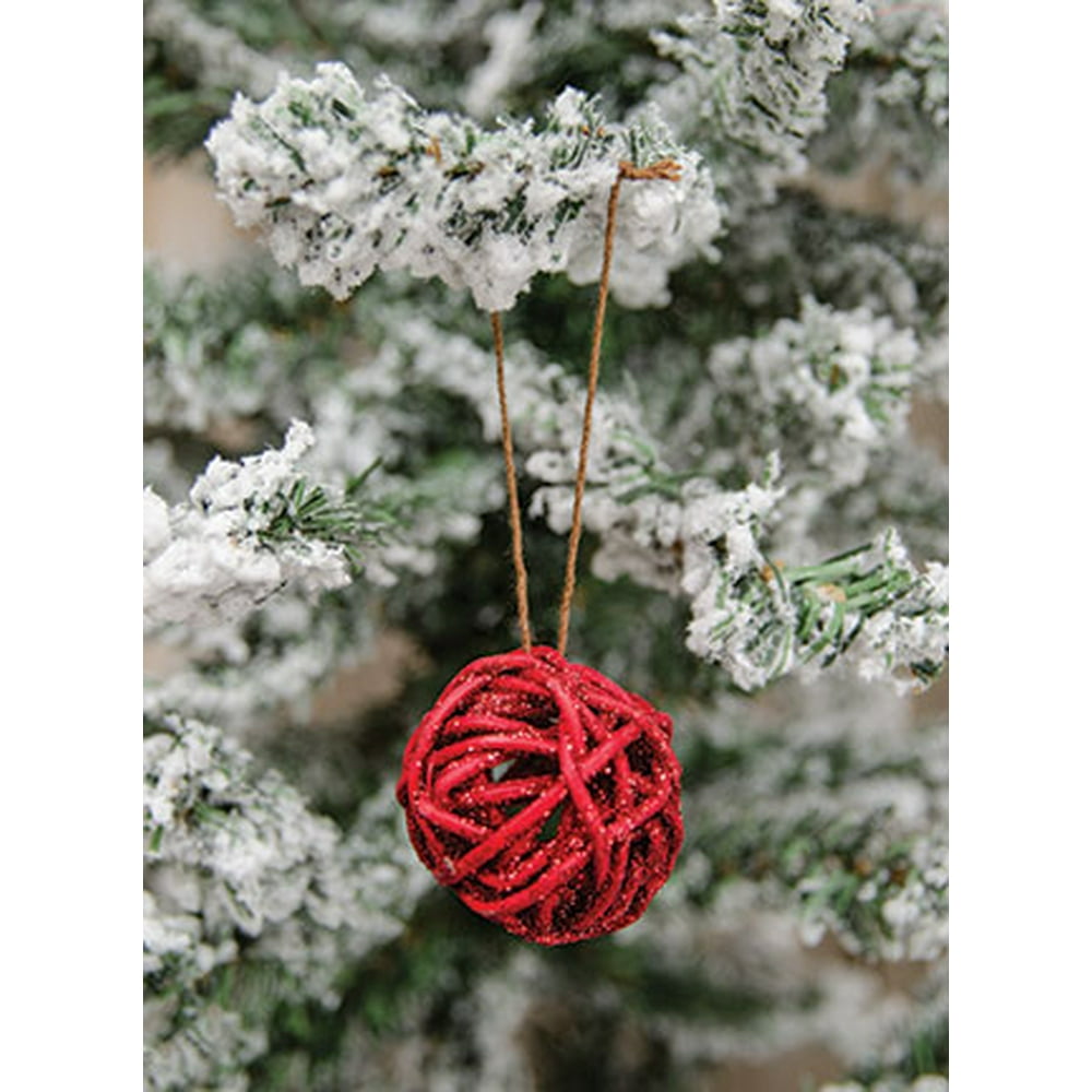 Set of 6 Rattan Red Ball Ornament 1.5in.