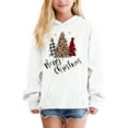 thumbnail image 2 of Telankuip Cozy Girls Christmas Hoodies Festive Holiday Long Sleeve Hooded Sweatshirts with Unique Xmas Tree Prints Kid's Loose Comfort Merry Xmas Pullovers with Pocket White 13-14 Years, 2 of 4