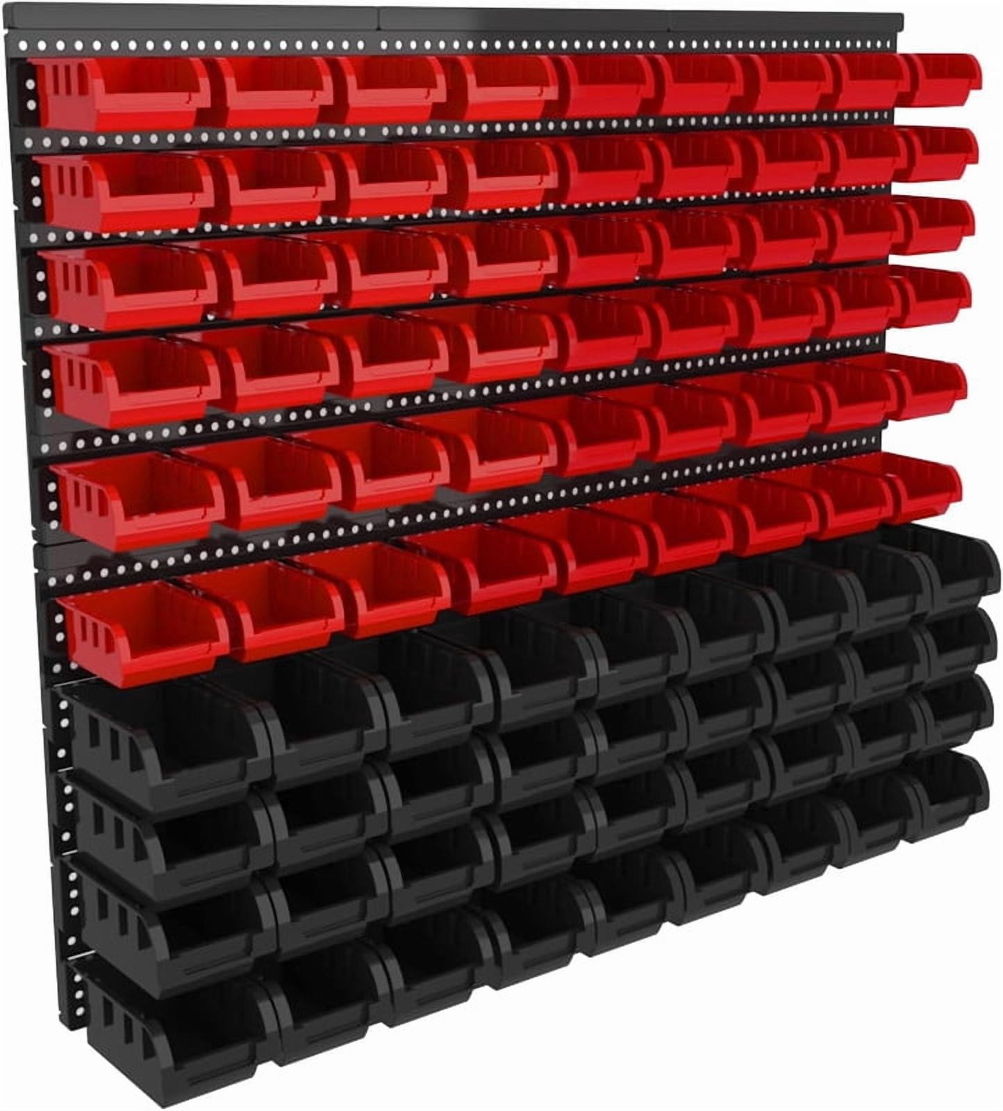 90 Pcs Wall Mounted Storage Bins, Plastic Adjustable Hardware Organizer for Garage, Workshop Wall Storage Rack