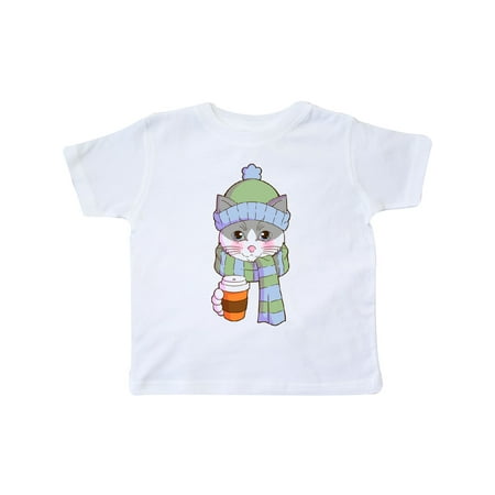 

Inktastic Cute Grey and White Cat in Scarf and Hat Gift Toddler Boy or Toddler Girl T-Shirt
