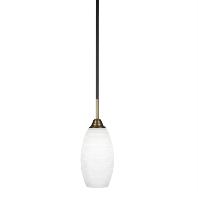 Mini colgante Paramount con 1 luz en negro mate y acabado de latón con vidrio de matriz blanco de 5.5 "