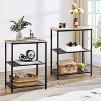VECELO Set of 2 End Table, 3-Tier Storage Shelf Nightstand Bedside Sofa Side Table, Gray