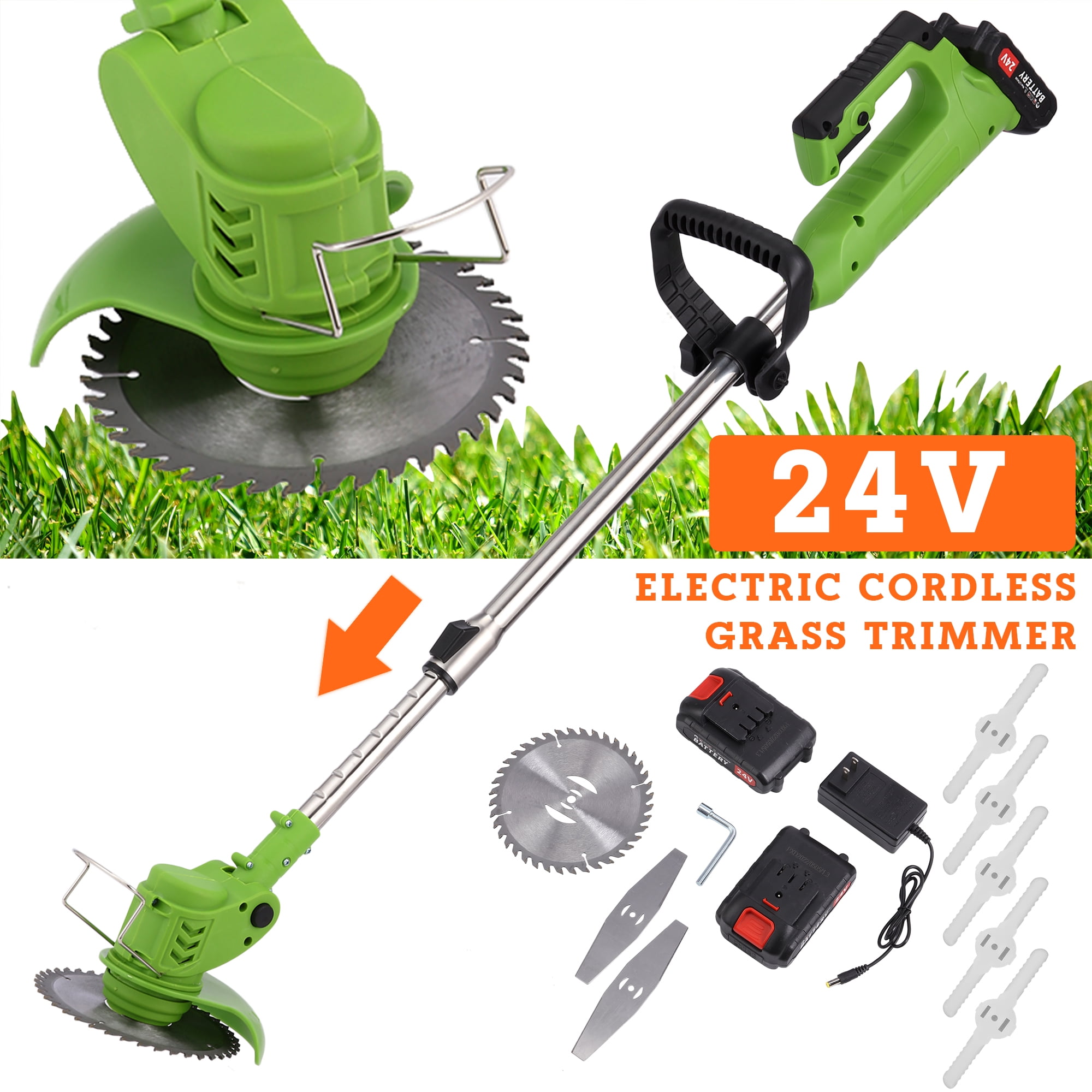 Green Cordless Electric Trimmer Grass Trimmer,String Trimmer,Lawn Mower,Cordless String Grass Trimmer Weed Eater with 24V Lithium-ion Batteries  USA in Stock 