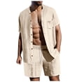 thumbnail image 2 of Short Sets for Men Lightweight Short Sleeve Button Down Stand Collar Shirt and Shorts 2 Piece Matching Set Summer Outfits, 2 of 7