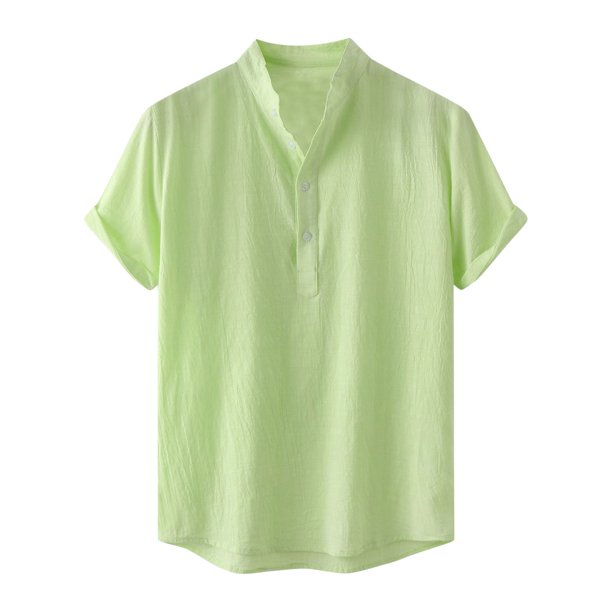 qucoqpe - Camiseta Henley para hombre, de lino y algodón, con botones, para playa, informal, de manga corta, ligera y lisa