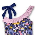 thumbnail image 3 of Millie Loves Lily Girls Navy Assymetrical Dinosaur Print 1-piece Swimsuit,Big Girls,Size 10,UPF 50+, 3 of 4