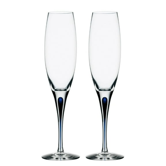 Orrefors Intermezzo 7 Fl. Oz. Stemmed Champagne Flute Glasses - Set of 2, Blue Drop - Kitchen & Dining Crystal Glassware, Versatile Serving for Sparkling Wine & Mimosa, Dishwasher Safe