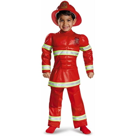 Red Fireman Toddler Muscle Halloween Costume by