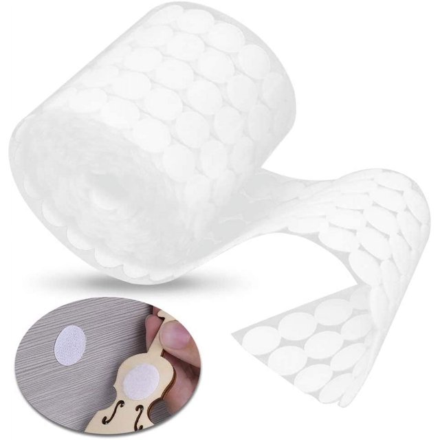 Puntos de velcro autoadhesivos blancos, 20 mm, 500 piezas: fijación fuerte, fácil de despegar y pegar