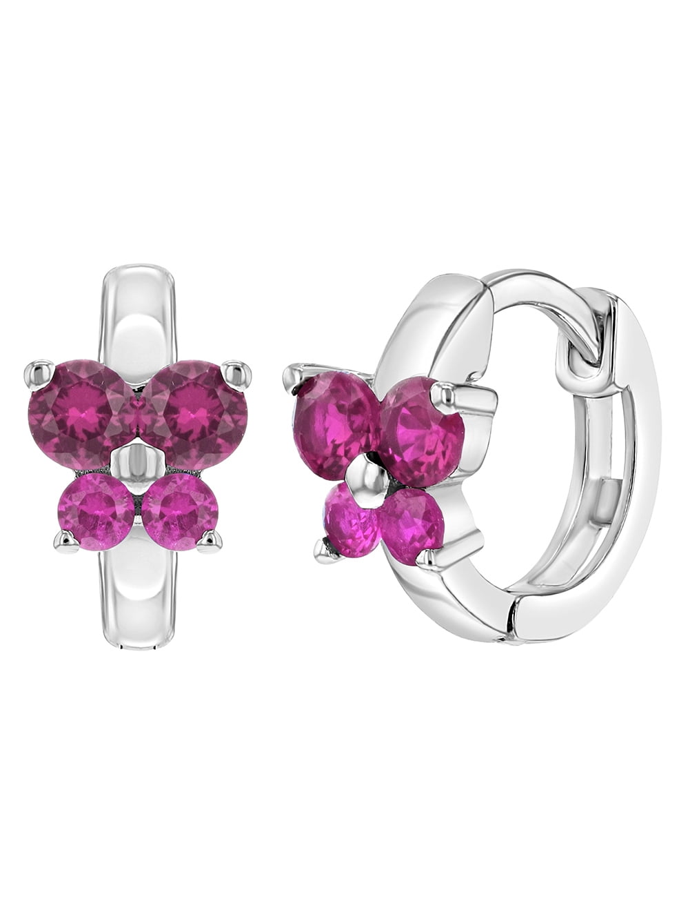925 Sterling Silver Pink Enamel Flower Hoop Huggie Earrings for Girls 0.39" 