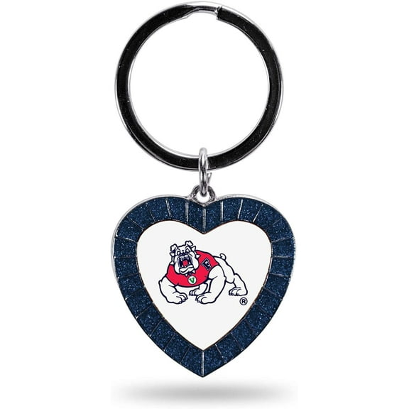 NCAA Fresno State Bulldogs NCAA Rhinestone Heart Colored Keychain, Navy, 3-inches in length
