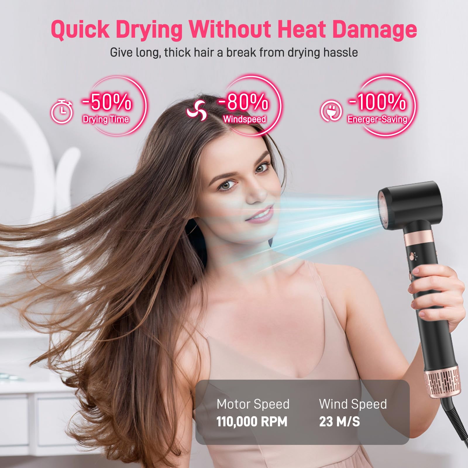 5 in 1 High Speed Hot Air Styler Dual Voltage Auto Wrap Low Heat Damage Fast Drying Quiet 3 Temp Settings Travel Ready For All Hair Types