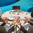 thumbnail image 6 of Gingerbread Christmas Round Tablecloth, Fitted Table Cover with Elastic for 36"-44" Round Tables, Xmas Balls Branches Farmhouse Table Cloth Outdoor Indoor Dinning Party Waterproof Tablecloths, 6 of 7