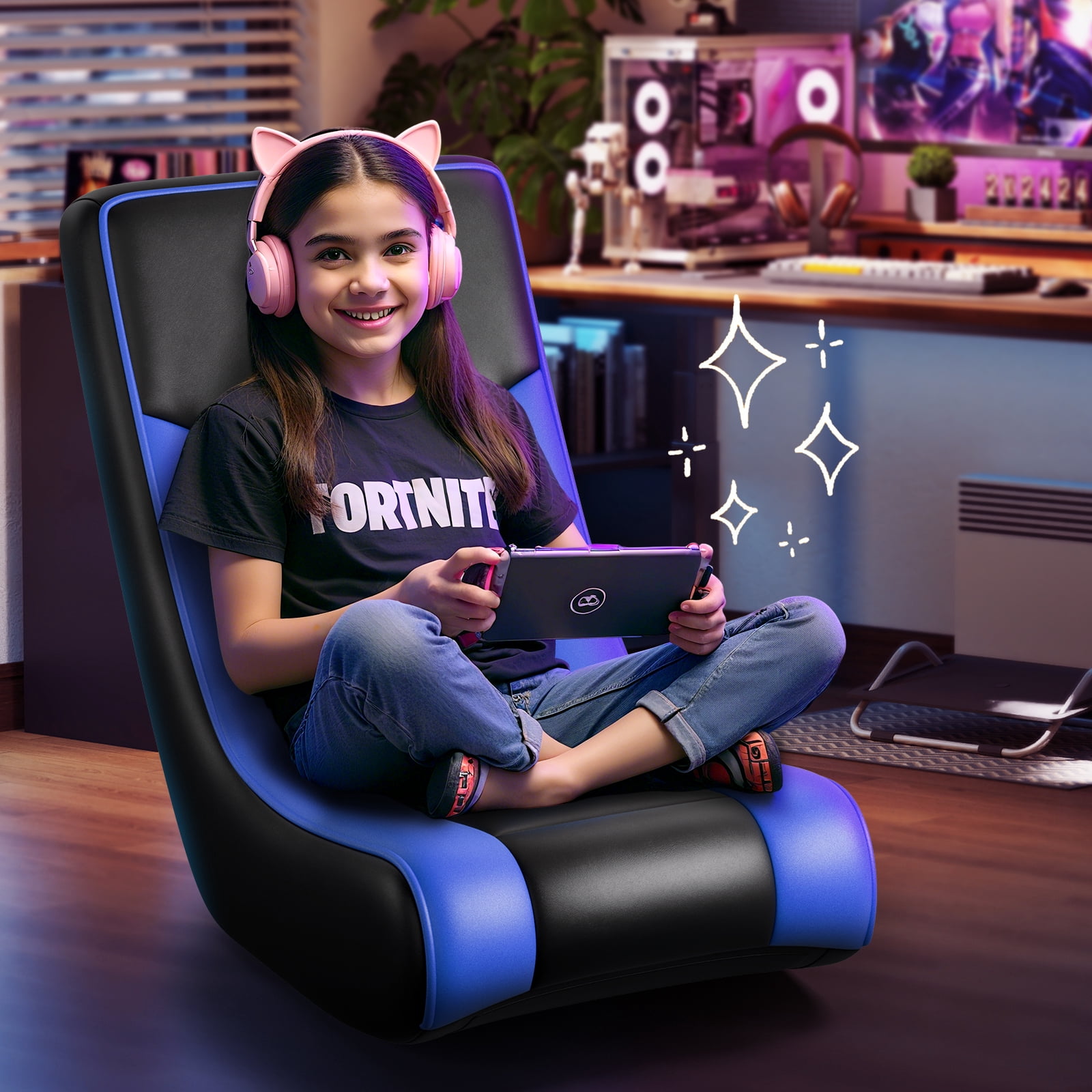 (2 pack) GTPLAYER Floor Rocker Gaming Chair，Blue