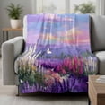 thumbnail image 2 of Purple Lavender Blanket Soft Cozy Warm Throw Blanket for Couch, Plush Fuzzy Flannel Fleece Blankets for Sofa, Spring Country Oil Painting Butterfly Flower Bed Blankets Gifts for Men, 50"x60", 2 of 9