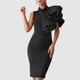 thumbnail image 2 of KHONTS Women's Ruffle Sleeveless Bodycon Knee Length Party Pencil Midi Dress Black S, 2 of 4