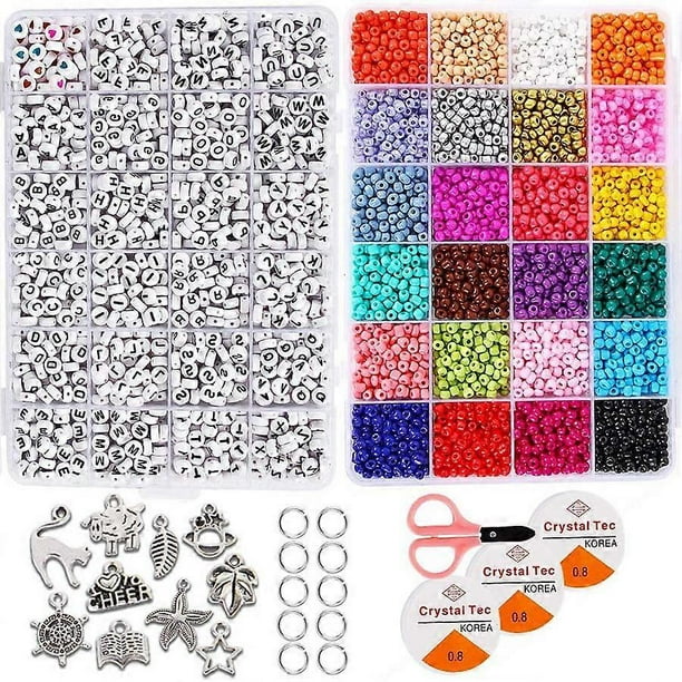 Kit para hacer pulseras de cuentas (5000 piezas) Cuentas de arroz de vidrio Cuentas con letras inglesas para pulseras