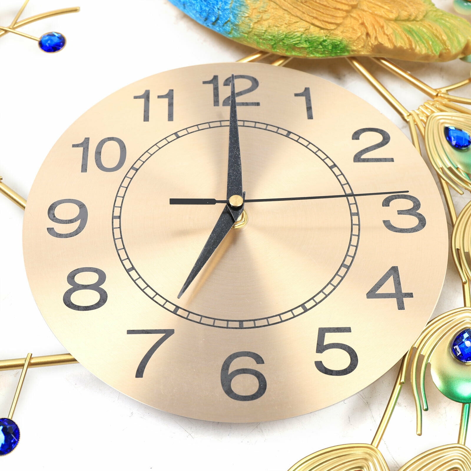 DENEST 8.26" 3D Peacock Shape Wall Clock Large Living Room Wall Watch Decoration Art