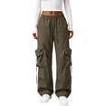 thumbnail image 4 of Cargo Pants for women Baggy Streetwear Loose Fit Parachute Pockets Business Casual Pants Army Green, 4 of 4