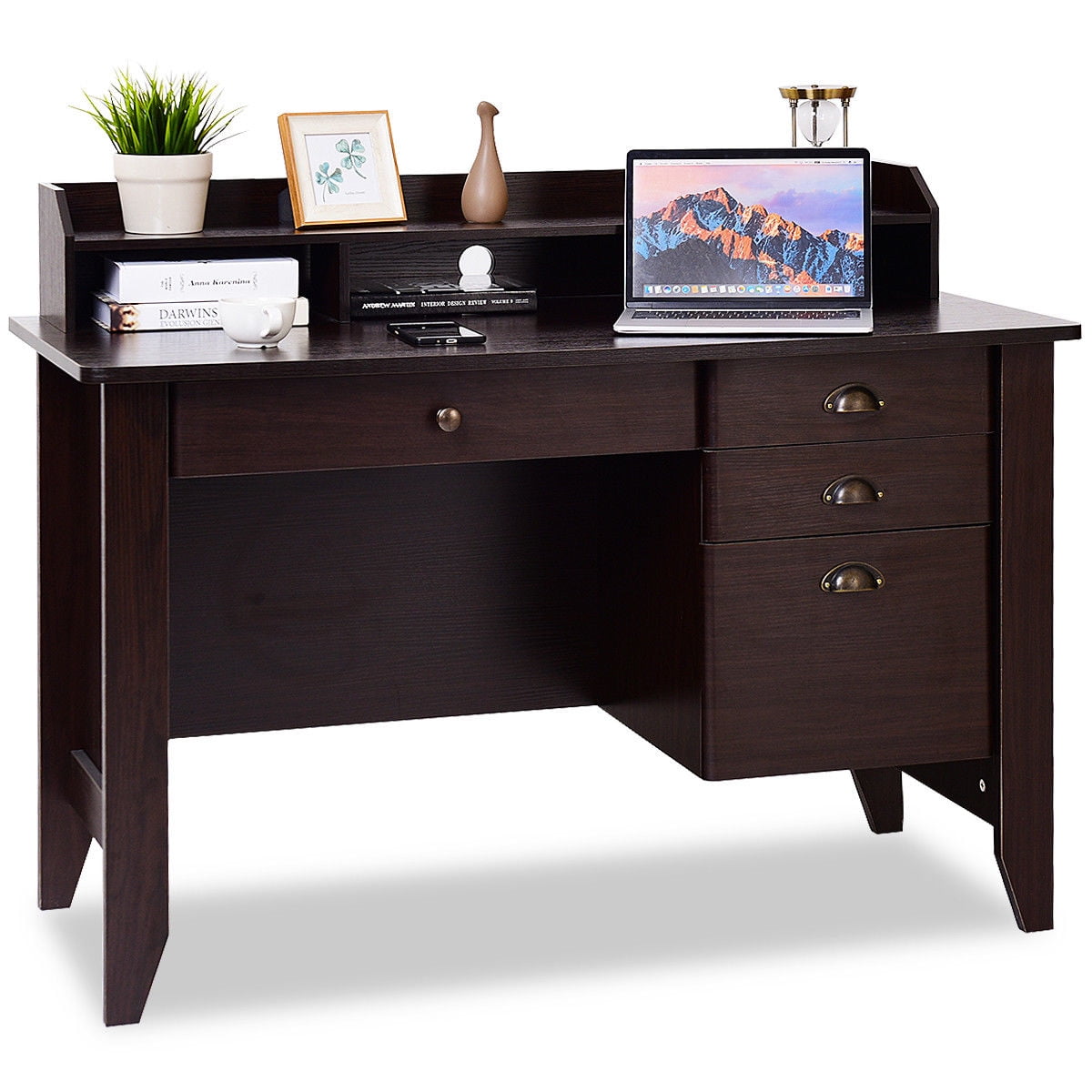 Desk with Hutch Computer Writing Cinnamon Cherry Student Home Table Furniture 