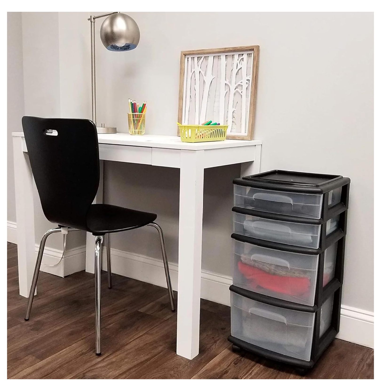 Exlonjet Plastic 4 Clear Drawer Medium Home Organization Storage Container Tower with 2 Large Drawers and 2 Small Drawers, Black Frame (2 Pack)