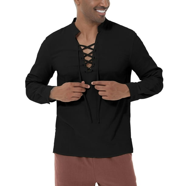 Camisa de lino para hombre, camisa casual de manga larga para hombre, camisa medieval para hombre