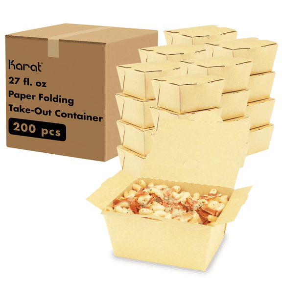 Karat [200 ct] Paper Folding Take-Out Container | Vented Holes | 27 fl. oz | Kraft