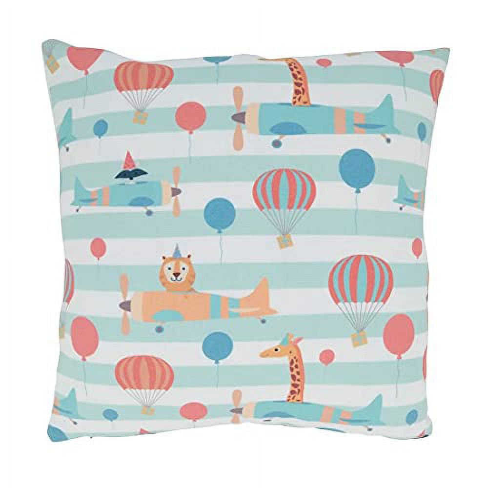 Fennco Styles Flying Animals Design Decorative Filled Throw Pillow 16" W x 16" L - Multicolored Cushion for Kids Room, Playroom, Bedroom, Living Room, Nursery, Office Décor