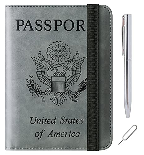 Free Engraving RFID Blocking Leather Passport Holder ID Card Case Cover Wallet 