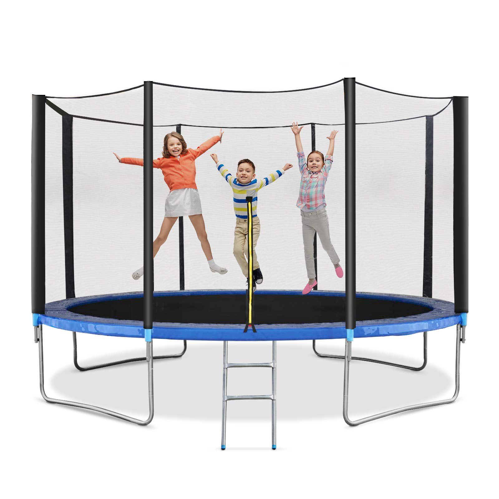 Youdw 10 FT Outdoor Kids Adult Trampoline with Enclosure Net Jumping Mat and Spring Cover Padding Large Bungee Bed with Protective net with Safety Enclosure Net Spring Pad Great Gift Blue