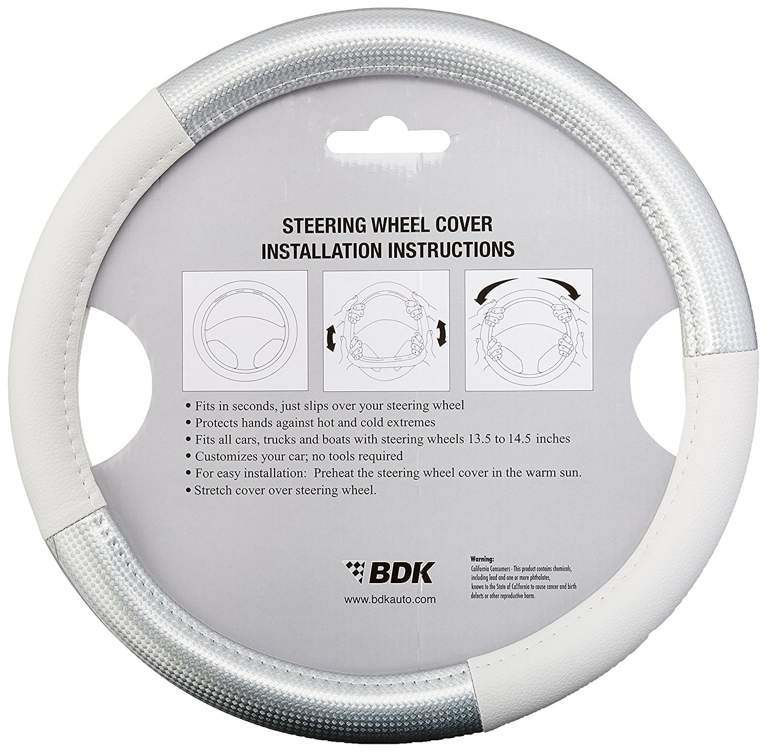 Motor Trend SW709SWS Silver/White Premium Synth Leather Carbon Fiber Steering Wheel Cover