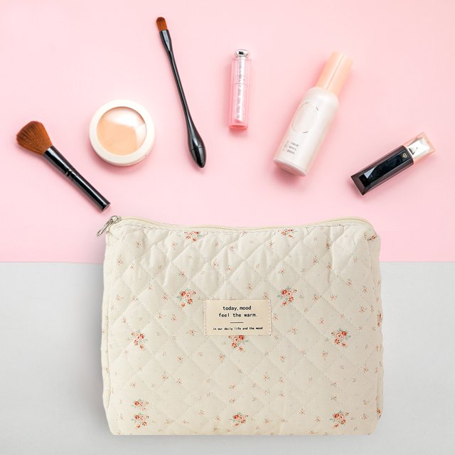 Bolsa para cosméticos de 2 uds., bolsa de maquillaje acolchada suave para mujer, bolsa de algodón para viajes al aire libre