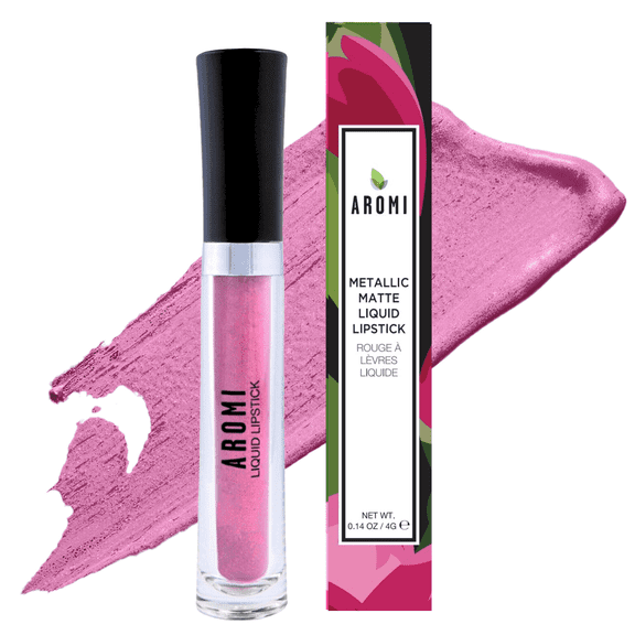 Aromi Light Pink Metallic Liquid Lipstick with Shimmery Finish, Cotton Candy