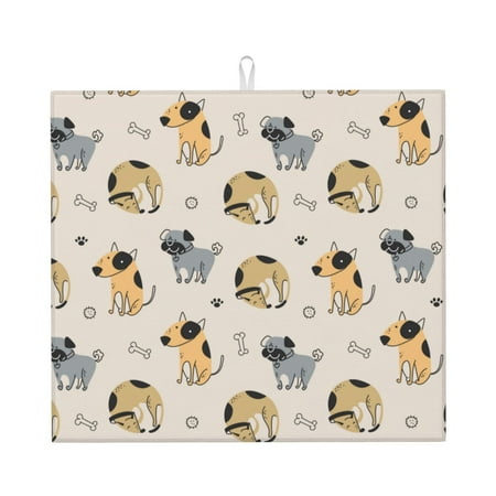 

Dish Drying Mats for Kitchen Counter - Cute Dog Bone Puppy 16x18In Anti-Slip Absorbent Microfiber Drying Mat for Kitchen Counter Mat Dish Rack Mat with Hanging Loop