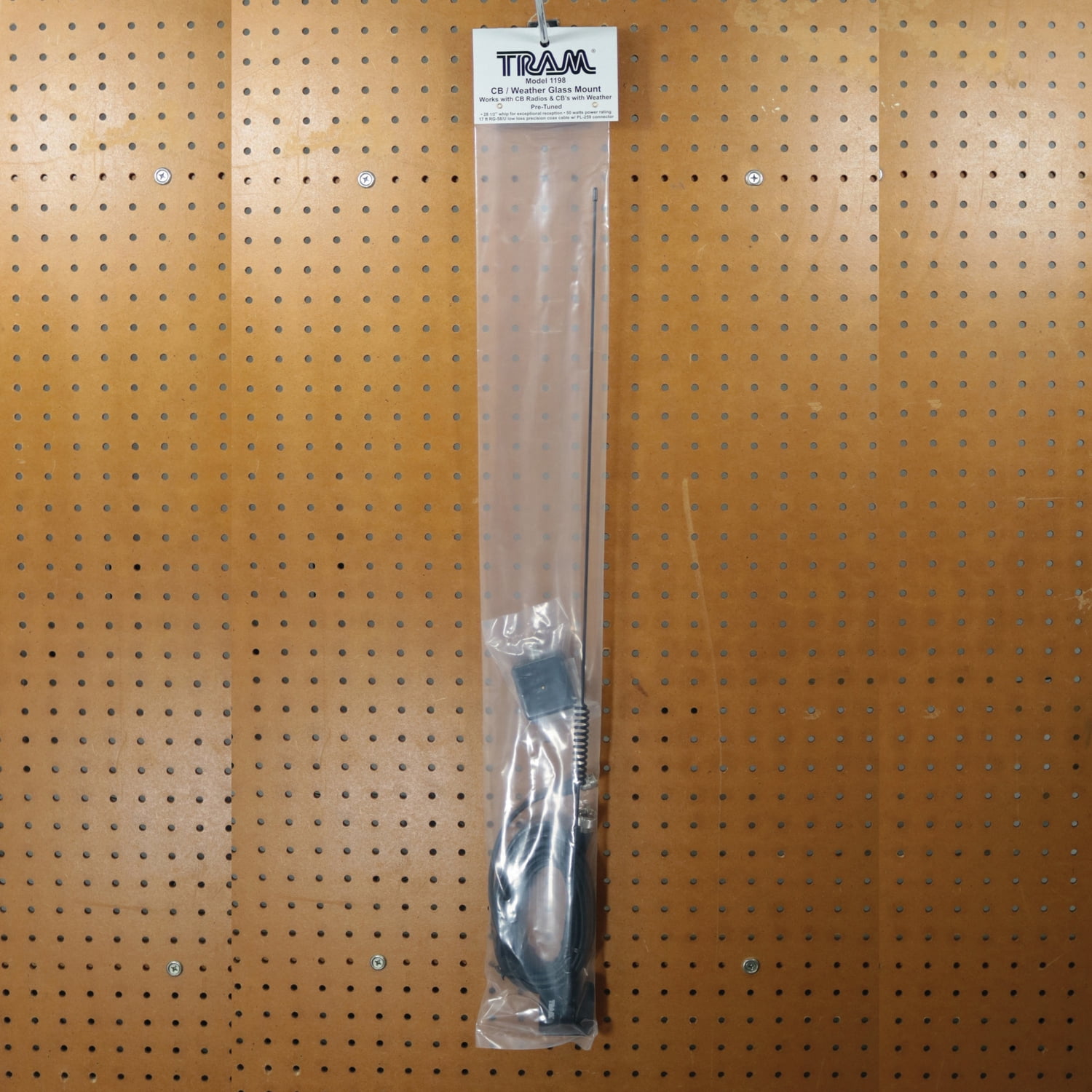 Tram CB/Weather-Band Glass-Mount Antenna with RG58/U Cable and PL-259 Connector