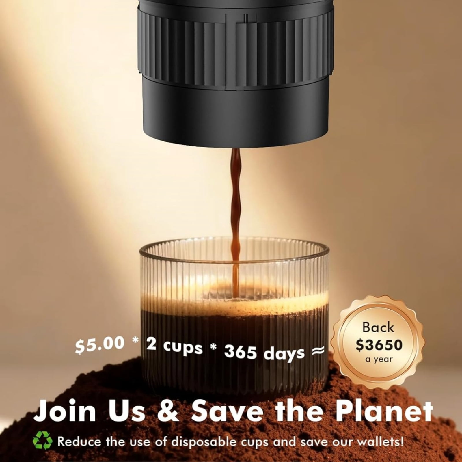 Portable Electric Espresso Machine with Manual Coffee Grinder and Electric Milk Frother for Camping, Car, RV, Hiking, Office, Home