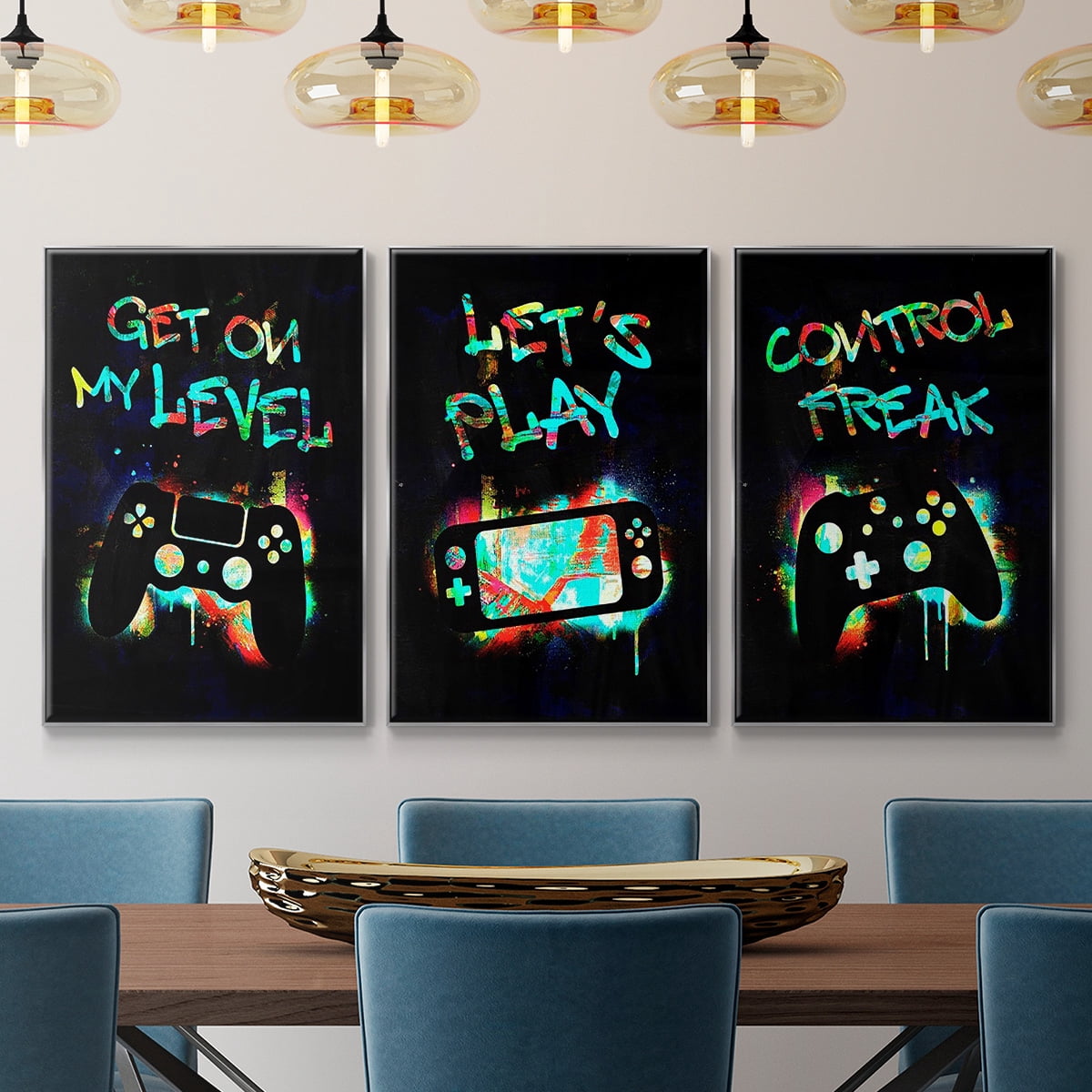 Gamer Tag I - Framed Premium Gallery Wrapped Canvas L Frame 3 Piece Set - Ready to Hang