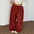 thumbnail image 2 of GrmtClth Plush Wide Leg Pants for Women Cozy Soft Comfy Trousers Casual Fuzzy Warm Elastic Waist Bottoms Wine M, 2 of 6