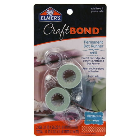Elmer’s CraftBond Permanent Glue Dot Runner Refills, Clear, Double Sided, 26.25-Feet Each, 2 Count