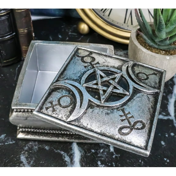 Triple Moon Goddess Occult Wicca Pagan Decorative Jewelry Box With Alchemy Runes
