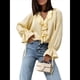 thumbnail image 2 of Camisa Informal de Larga con Volantes para Mujer, Blusa de Satén de Seda para Trabajo, Ropa de y Otoño Amarillo M, 2 of 8