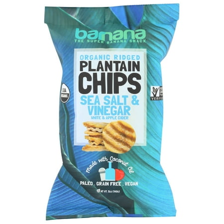 Barnana Organic Ridged Plantain Chips, Sea Salt & Vinegar, 5 oz, Pack of 8