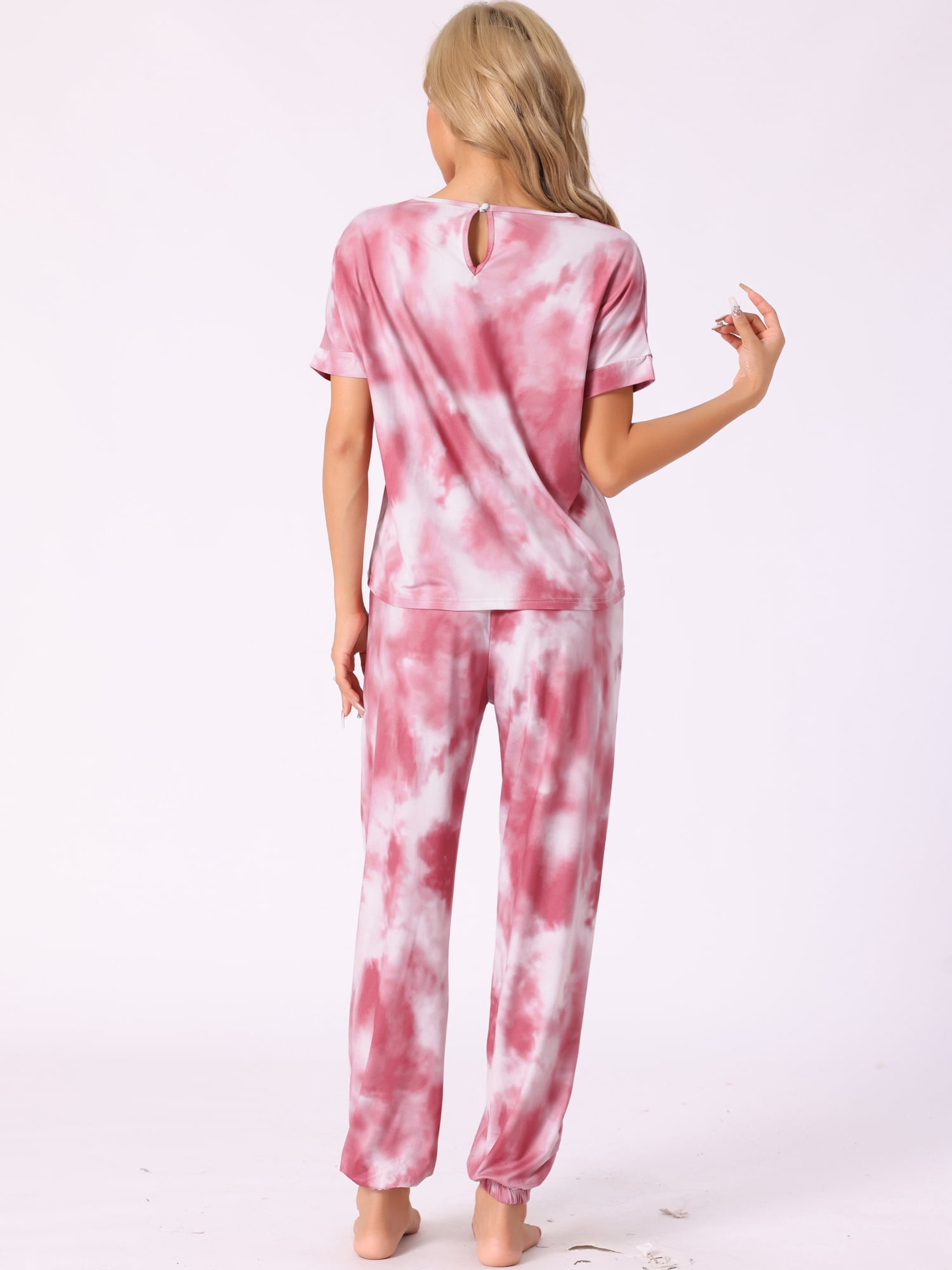 DARING DIVA Women's Tie Dye T-shirts with Pants Pajamas Set XS Red