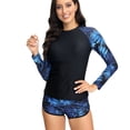 thumbnail image 2 of SWSMCLT Women's Beach Rash Guard Swimsuit Long Sleeve Hawaiian Fall Bathing Suit 2 Piece Surfing Slimming Short Casual Style1 Large, 2 of 4