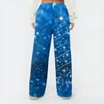 thumbnail image 3 of Women's Fleece Wide Leg Elastic Waist Drawstring Loose Christmas Print Pajama Sleep Pants, Blue, XXXL, 3 of 4