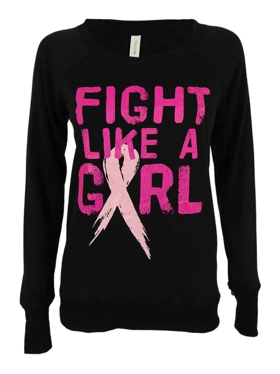Ideology Pink Ribbon Fight Like a Girl Soft Black Pullover Sweater NWT 
