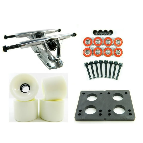 LONGBOARD PARTS PACKAGE 180mm Raw Trucks 70mm Solid White Wheels/Bearings/HW