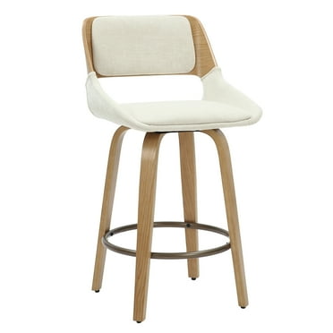 MidCentury Modern Fabric and Wood 26" Swivel Counter Stool Beige and Natural
